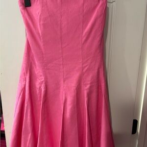 Milly Cameron Solid Linen Strapless Vibrant Pink Dress